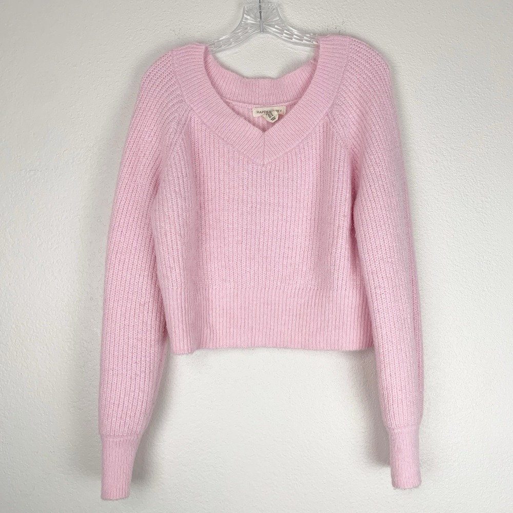 Happily Grey Sweater Womens‎ Extra Large Ribbed Pink Crop Cozycore Stretch XL